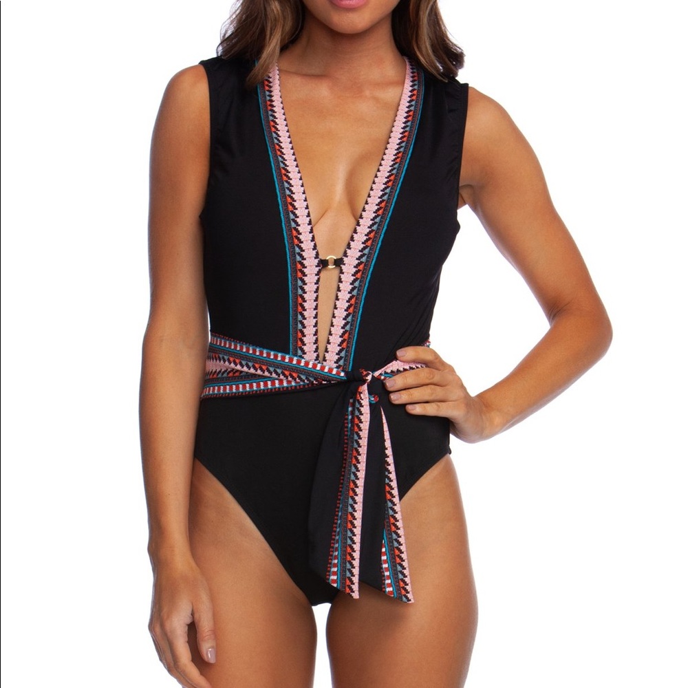Kenneth Cole New York belted plunge one piece
